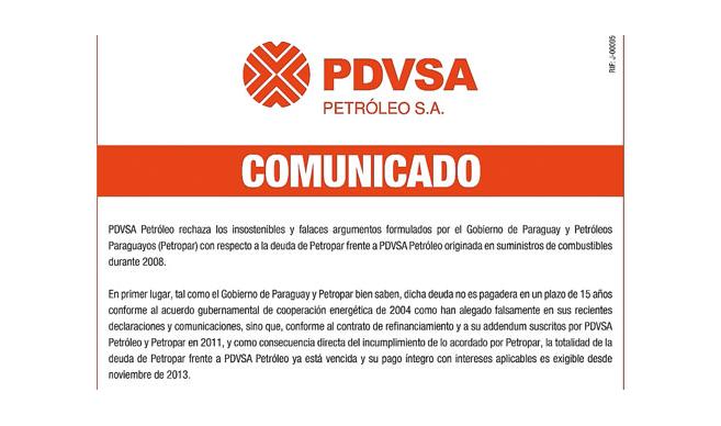 PDVSA rechazó propuesta de Petropar