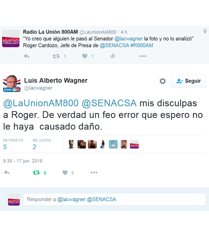 Senador Wagner pidió disculpas al periodista Roger Cardozo por confundirlo con Rafaat en una foto con Cartes