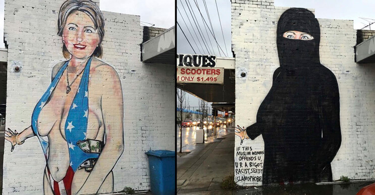 Ingeniosa salida de artista ante petición de borrar el mural de Hillary Clinton con bikini