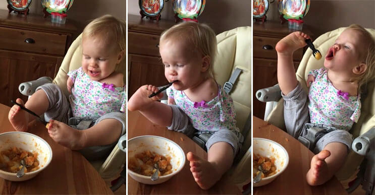 Nació sin brazos y aprendió a comer sola