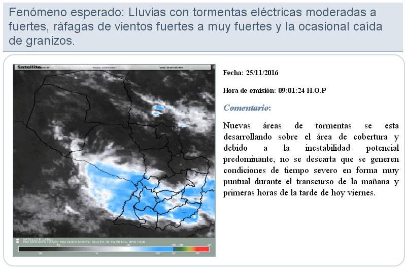 ALERTA METEOROLÓGICA: Lluvias con tormentas eléctricas y ocasional caída de granizos