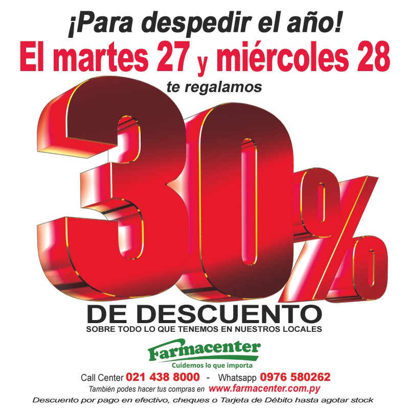 30% de descuento en la cadena Farmacenter