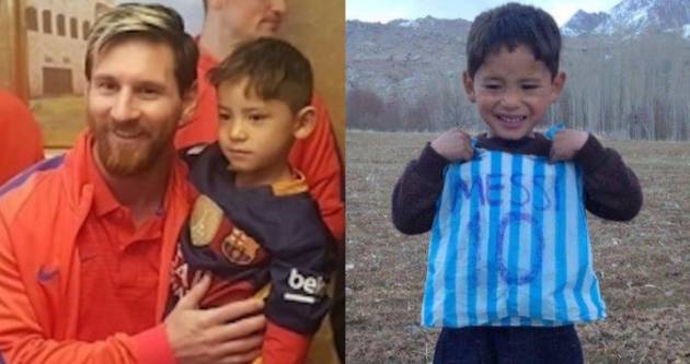 El niño con la camiseta de plástico de Messi hizo realidad su sueño y conoció a su ídolo