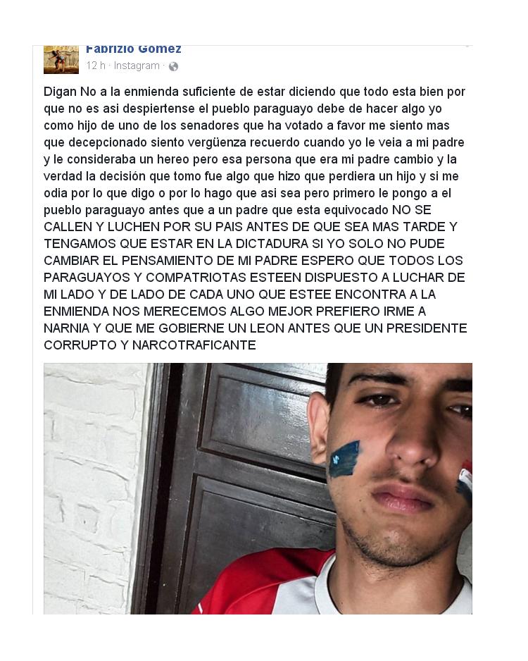 Hijo de Senador Gómez Verlangieri siente vergüenza de que su padre respalde enmienda