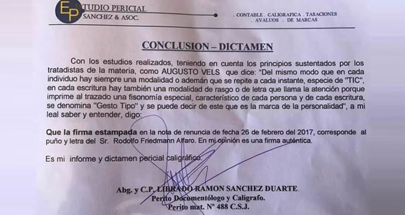 Cuestionan a perito que analizó firmas de Friedmann