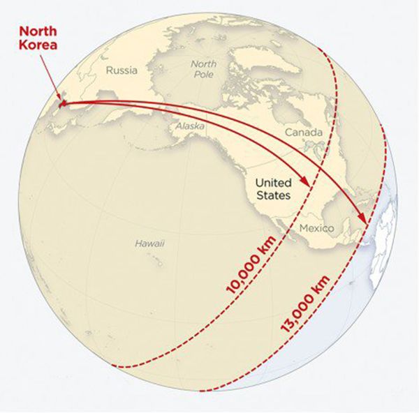 Los mapas que muestran cuáles países serían alcanzados por los misiles de Corea del Norte