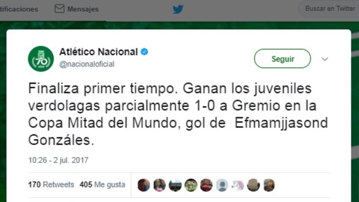 Jugador de Atlético Nacional de Colombia tiene nombre con las iniciales de todos los meses del año