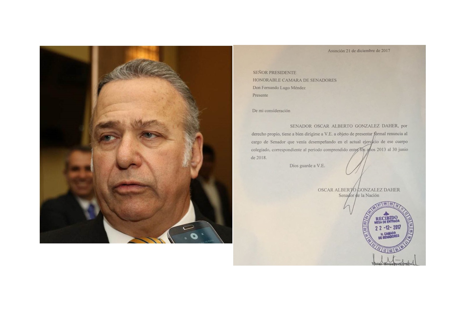 Renunció el senador Óscar González Daher