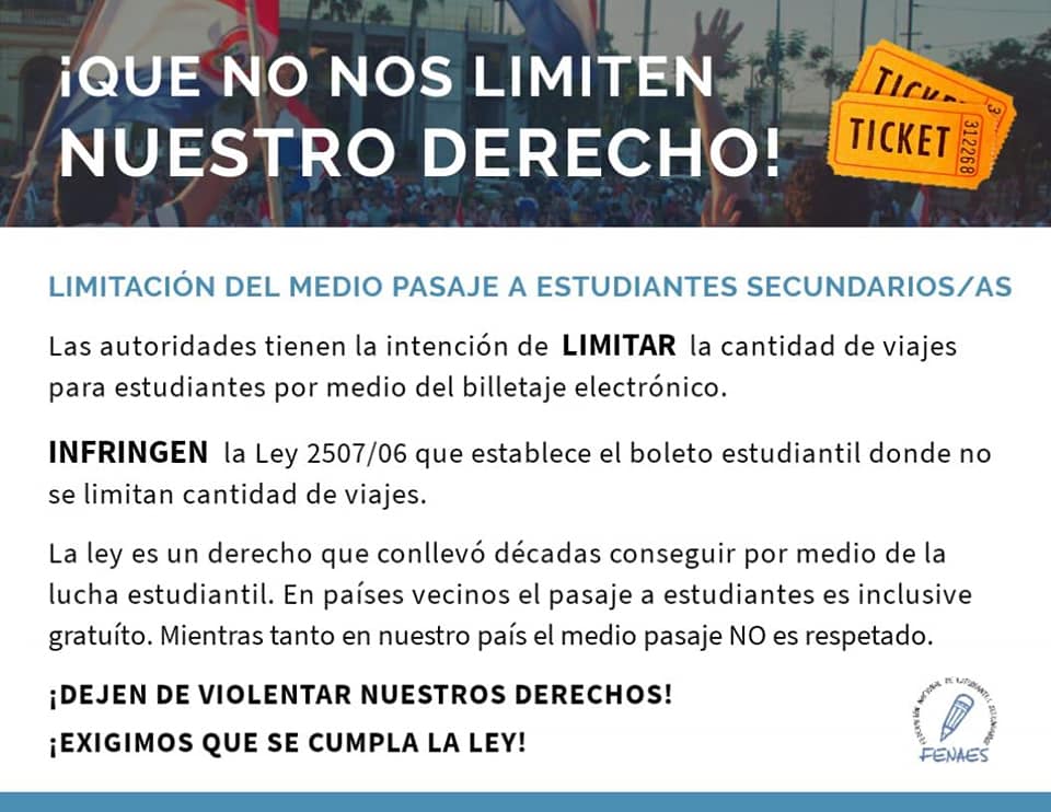 Estudiantes critican limitación del medio pasaje con nuevo billetaje electrónico