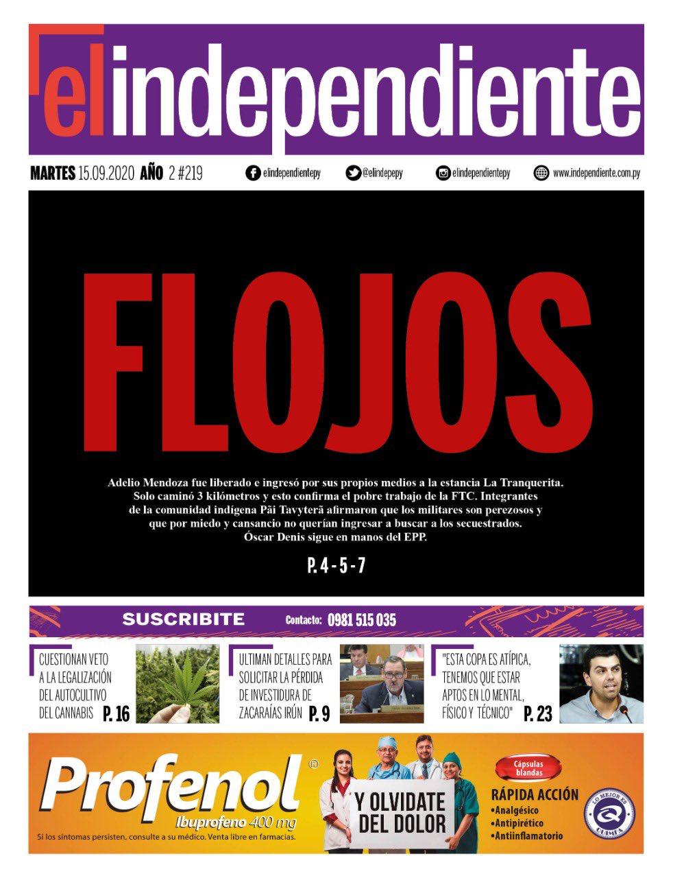 “Flojos”: La tapa de El Independiente que califica la denuncia de esposa de Adelio sobre las FTC