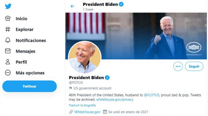 Joe Biden asumió la presidencia de EEUU y ya es @POTUS en Twitter