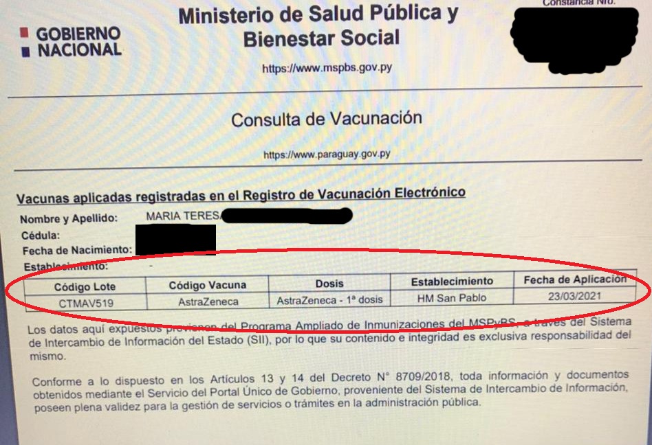 Problema resuelto: Salud reportó “error en carga de un dígito” tras registro de docente como vacunada contra COVID
